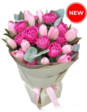 Pink Roses & Pink tulips